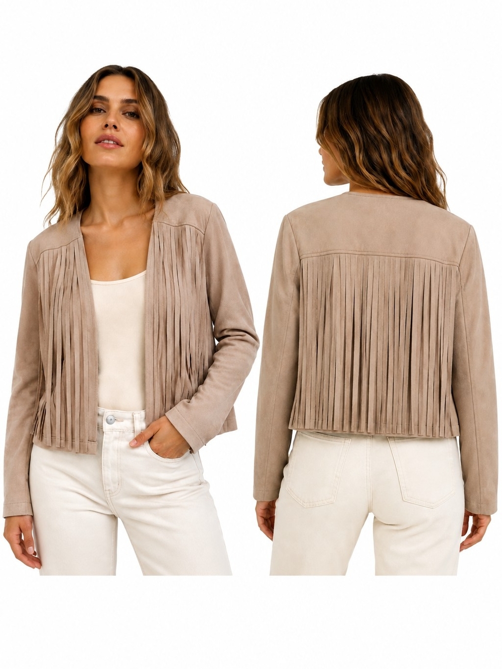 Cupcakes and Cashmere Faux Suede Fringe Jacket Tan Boho Western cowgirl Small